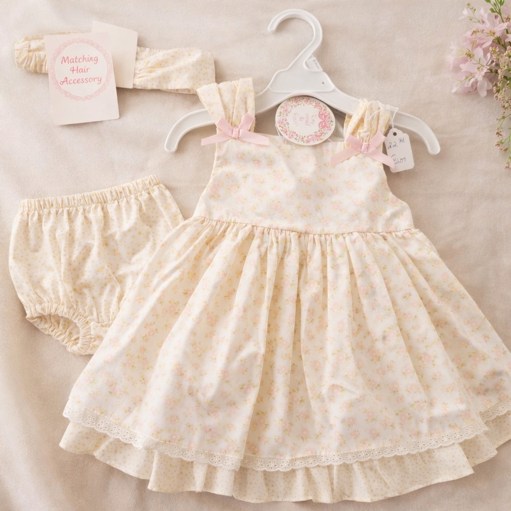 Classic Baby Girl Floral Dress with Bloomers and Headband